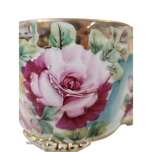 Antique Hand Painted Roses Porcelain Jardiniere Planter - Picture 9 of 16